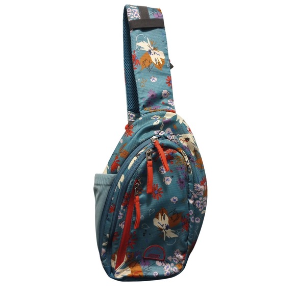 Vera Bradley Coleman Sling Bag Teal Floral Print Crossbody Backpack - Picture 2 of 7